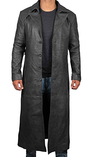 Black Winter Real Leather Overcoat | Jackson Black, XL