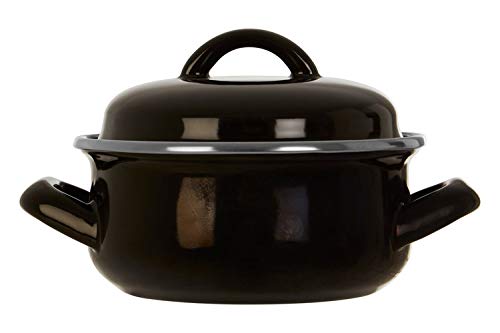 Porter Mini Casserole Dish with Lid, Wide Handles, Enamel, 0.5 litres - Black