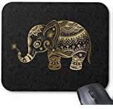 Gold Floral Elephant Black Background Mouse Pad