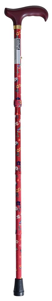 Aidapt Floral Design Fold Down Adjustable Height Lightweight Walking Stick with Anti Slip Ferrule Foot to Aid Stability when Walking Supplied with a Hanging Carry Strap and Rubber Handle