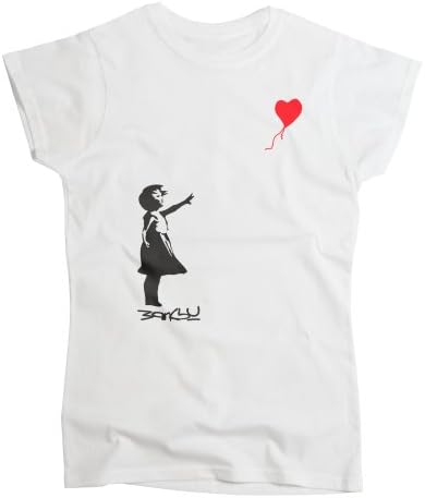 Nutees Banksy Girl Heart Shaped Balloon Womens T Shirt - White