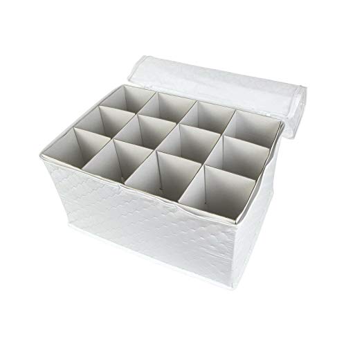 Stemware Storage Chest Holds 12 Crystal Wine Glasses Case Container Kitchen with Dividers For Protecting Wine Glasses (White) - Thumbnail 2