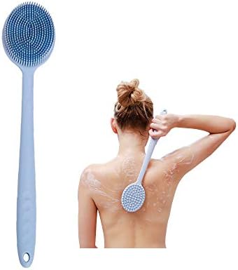 Aolfay Silicone Bath Body Brush, Back Brush Shower Bath Long Handle Scrubber, Dry/Wet Skin Brushing Back Scrubber for Scrub Skin Exfoliation-Skin Health Beauty Care Suitable for Men/Women. (Blue)