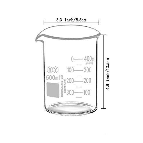 Glass Beakers 500ml Borosilicate Graduated Measuring Low Form Beaker - Thumbnail 2