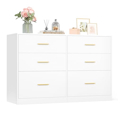VASAGLE Custos Collection - Dresser for Bedroom, Chest of Drawers for Closet, Modern Style, TV Stand for Living Room, 6 Drawers, 40 x 119 x 78 cm, Cloud White ULTS416WB03