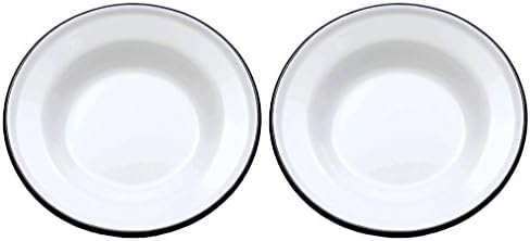 Crow Canyon - Set of 2 Enamelware 8in Raised Salad/Snack Plates (Black Rim)