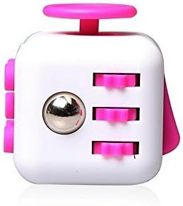 Fidget Cube Clicker Toy - Silicon and ABS Plastic - Reduce Stress, Anxiety &amp; Help Focus - For Children and Adults - Color: White &amp; Pink …