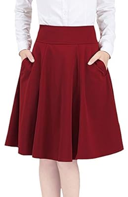chouyatou Women's Basic Versatile Stretchable A-Lined Pleated Midi Skater Skirt Pockets