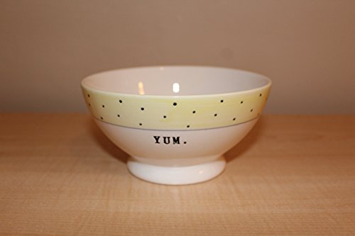 Rae Dunn by Magenta typeset YUM footed cereal soup bowl with 1 in. yellow border and polka dots