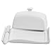 MyGift White Ceramic Butter Dish with Lid and Knife, Tabletop Butter Plate, Fits East and West Coast Size Butter Sticks