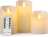 Aku Tonpa Flameless Candles Battery Operated Pillar Real Wax Flickering Moving Wick Electric LED Candle Sets with Remote Control Cycling 24 Hours Timer, 4" 5" 6" Pack of 3