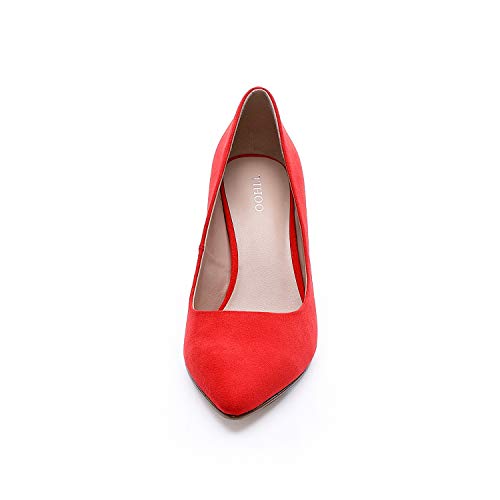 TIHOO Women's Classic Pointed Toe High Heel Dress Pumps Slip On Basic Shoes (10 M US, Red)