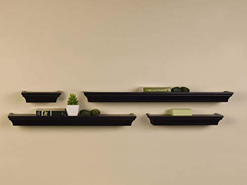 MELANNCO Floating Wall Mount Molding Ledge Shelves, Set of 4, Black (Certified Refurbished) - Thumbnail 2