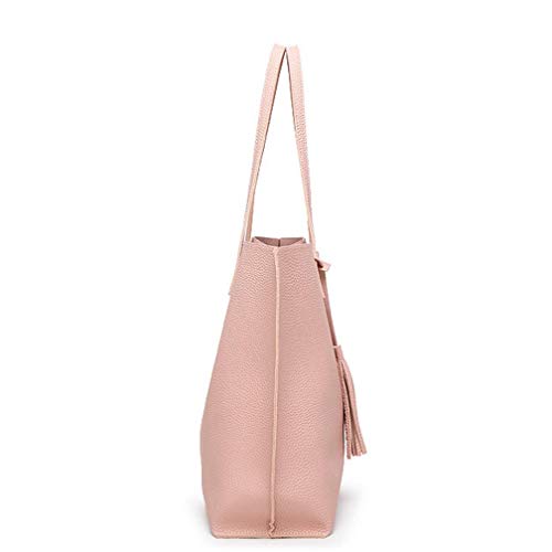 Women Girls Tassels Leather Tote Shoulder Bags Satchel Handbags Large Laptop Purses (Pink) - Thumbnail 4