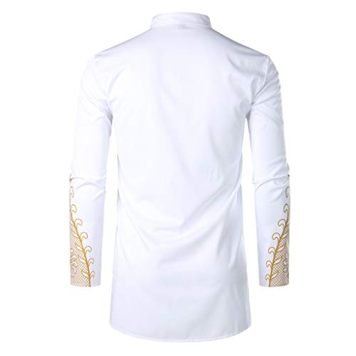 Mens Dashiki African Tribal Clothing Printed Long Henley Shirt Traditional Ethnic Slim Fit Outfit - Thumbnail 3