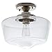 Amazon Brand – Stone & Beam Schoolhouse Semi-Flush Mount Ceiling Fixture With Light Bulb And Clear Glass Shade - 11 x 11 x 10.5 Inches, Brushed Nickel