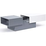 Table Basse Amelie BERLIOZ CREATIONS | Blanc Brillant/noir, 94 X 60 X 9 Cm | Coffre De Rangement, Plateaux Coulissants