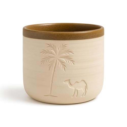 Handcrafted Ceramic Cup with Camel & Palm Tree | “What the Desert Gives” Gold Quote | Gift-Ready UAE Souvenir | Minimalist Mug by Saharé | Rustic Beige, Premium Finish