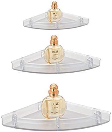 GRAZIA ABS Unbreakable Plastic Wall Mount Corner Rack Shelves for Bathroom, Clear -Set of 3