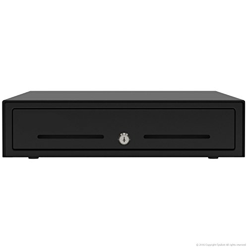 Epsilont Mini Cash Drawer Part #: 37965600 - Powder-Coated Steel with Roller Bearings 4 Bills 5 Coins with Double Media Slot 13" by 13" (BLACK)