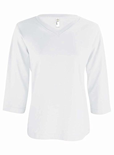 LAT Womens Combed Ringspun V-Neck 3/4-Sleeve T-Shirt (3577) -WHITE -XL