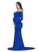 JustVH Maternity Elegant Fitted Maternity Gown Long Sleeve Cross-Front V Neck Slim Fit Maxi Photography Dress for Photoshoot A- Royal Blue