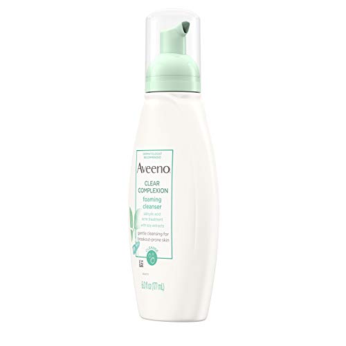 AVEENO CLEAR COMPLEXION FOAMING OIL-FREE FACIAL CLEANSER WITH SOY EXTRACT & 0.5% SALICYLIC ACID, ACNE TREATMENT FACE WASH FOR ACNE-PRONE SKIN, SULFATE-FREE & HYPOALLERGENIC, 6 FL. OZ