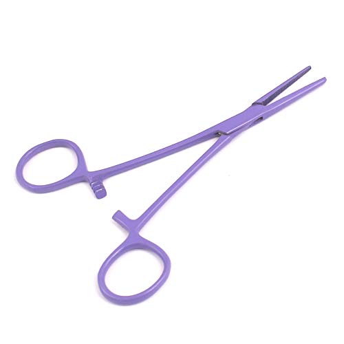 OdontoMed2011® Crile Forceps Locking Tweezers Clamp, Straight, 5-1/2 Inch Purple Color Hemostat Locking Clamp - Thumbnail 2