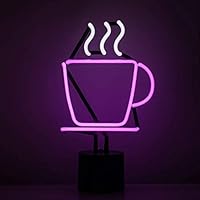 Amped & Co Coffee Cup Neon Table Light, Real Neon Cafe Sign, Purple with White Steam, Large 14 x 8 inches, Home Decor Signs for Unique Rooms