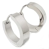 Pair Stainless Steel Hoop Huggy Earrings Polish Silver 16mm