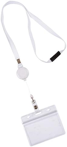 Lovely Lanyards Pack of 5 All-In-One Neck Lanyard with Retractable Reel, Breakaway Clasp, &amp; Clear Plastic Vertical ID Badge Holder (White)