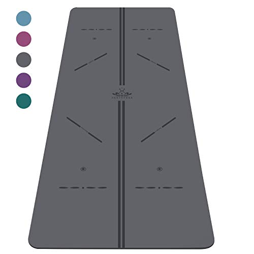Heathyoga ProGrip Non Slip Yoga Mat with Alignment Lines, Revolutionary Wet-Grip Surface & Eco Friendly Material, Perfect for Hot Yoga and Bikram, Free Carry Bag 72″X26″ (Gray)