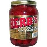 Herbs RED HOT Pickled Sausage (Half Gallon. Jar) 20 Count Beef &amp; Chicken No Pork