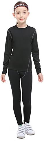 Kids Athletic Long Sleeve Compression Shirts Pant 2 Pcs Set for Boy Girl