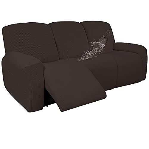 Easy-Going 100% Dual Waterproof Recliner Sofa Cover, 8-Pieces Stretch Relining Couch Cover with Pocket, Jacquard 3 Seat Sofa Slipcover Leakproof Washable (Sofa, Chocolate)