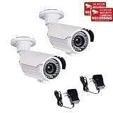 VideoSecu 2 Pack Built-in SONY Effio CCD 700TVL WDR Infrared IR Zoom CCTV Outdoor Surveillance Security Cameras Wide Dynamic Range Day Night Vision Outdoor Weatherproof 30 IR Leds 9-22mm Varifocal Lens with Power Supplies, Brackets and Free Warning Stickers CMQ
