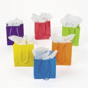 Fun Express Paper Gift Party Bags (Lot of 12), Small, Bright Neon