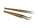 yueton 2pcs Gold Color Coated Stainless Steel Straight and Curved Head Tweezers with Leather Case for Eyelash Extension