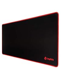 Gaming Mouse Pad Large, INPHIC Extended Mousepad with Premium-Textured Cloth and Red Stitched Edges, Keyboard Mouse Mat with Non-Slip and Waterproof, for Gamer, Office & Home- 27.7×12×0.12in -Black