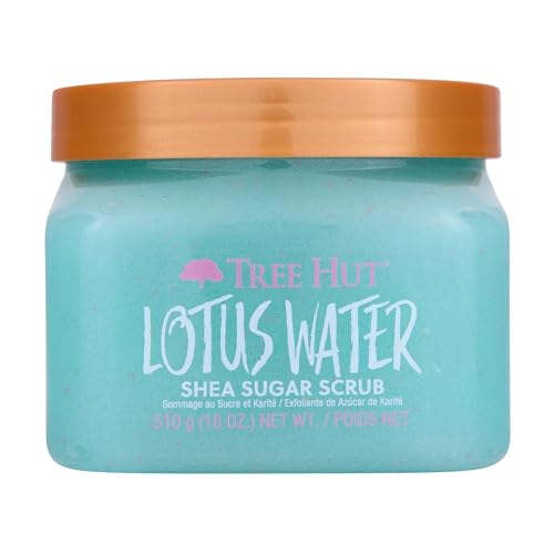 Tree Hut Lotus Water Shea Sugar Scrub, Exfoliating, Hydrating & Moisturizing Body Scrub with Shea Butter & Nourishing Essential Oils, Smooth & Soften Skin, 18 oz