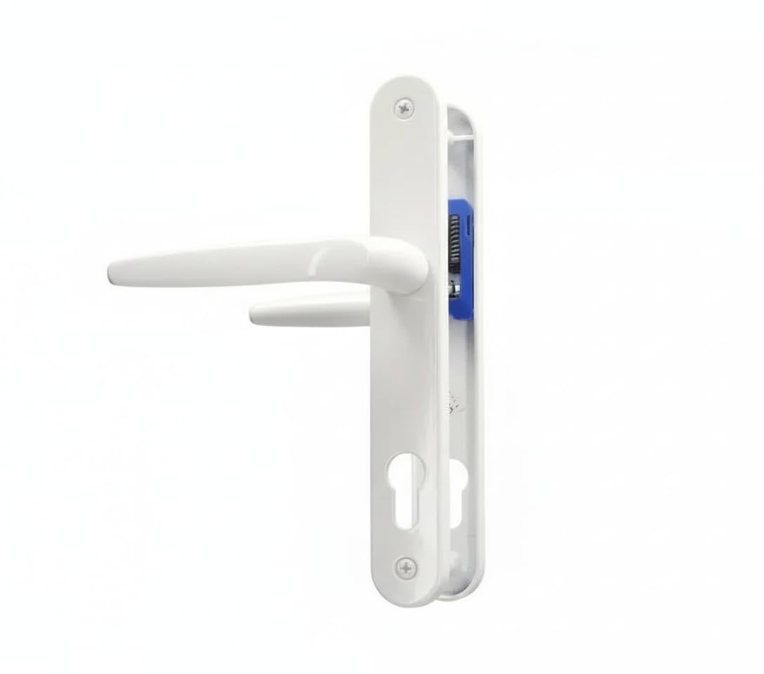 Pair of Trojan Sparta 92PZ Long backplate White Powder Coated Sprung Lever/Lever uPVC Door Handle Set