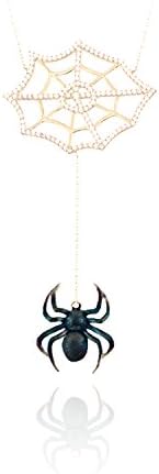 Web with Hanging Spider Necklace (P-B607) (Sterling Silver Rhodium Plated)