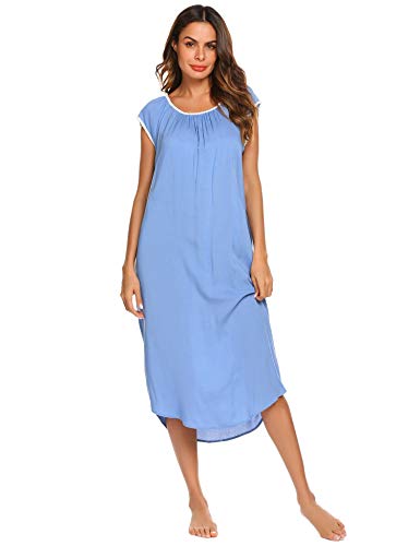 Ekouaer Long Nightgowns for Women,Short Sleeve Full-Length Night Shirt Loungewear