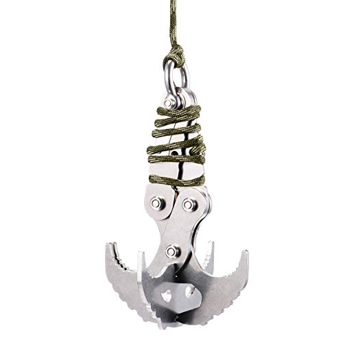 GearOZ Folding Gravity Hook, Stainless Survival Gravity Grappling Hook for Outdoor Hunting Tree Mountain Climbing Camping Tool with Black Rope - Thumbnail 4