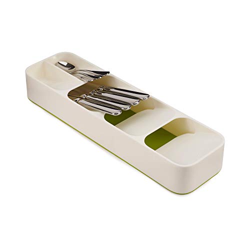 Joseph Joseph DrawerStore Compact Cutlery Organizer Kitchen Drawer Tray, Small, White/Green