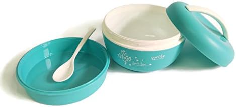 Apple Shape Bento Lunch Box with Handle By YOOYEE- BPA-free, 2-Compartment,Lunch Bowl + Spoon Microwave and Dishwasher Safe 900ml , Includes Ebook(Blue)