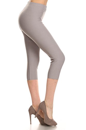 Leggings Depot Women's Popular Basic Capri Cropped REGULAR and PLUS Solid High Waist Leggings 33+ Colors (Regular (Size 0-12), Light Gray)