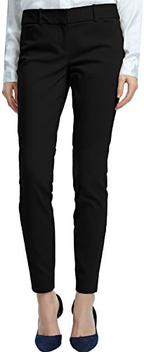 SATINATO Women's Straight Pants Stretch Slim Skinny Solid Trousers Casual Business Office Black