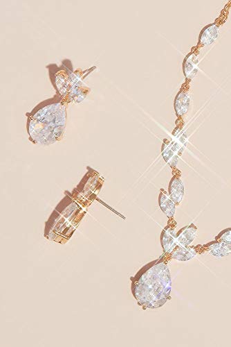 David's Bridal Leafy Cubic Zirconia Necklace and Earring Set Style 150544NE, Silver