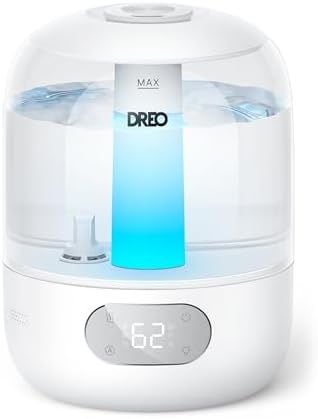Dreo Humidifiers for Bedroom, 3L Top Fill 30H & 26dB Quiet Runtime for Large Room, Cool Mist Ultrasonic Humidifier with Humidity Sensor, Night Light for Home, Baby, Nursery, Plants, 360° Nozzle, White